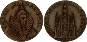 Great Britain Chichester 1/2 Penny Token 1794
DH# 15; N# 23485; Copper 9.74 g.; Sussex - Chichester / Elizabeth I; VF.
