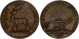 Great Britain Middlesex 1/2 Penny Token 1796
DH# 1041; N# 89729; Copper 10.42 g.; Middlesex - Freedom with Innocence; VF.