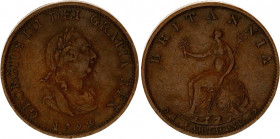 Great Britain 1 Farthing 1799
KM# 646, Sp# 3779; N# 13162; Copper; George III (1760-1820); VF-XF.
