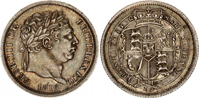 Great Britain 1 Shilling 1816
KM# 666; Sp# 3790; N# 8476; Silver; George III; A...