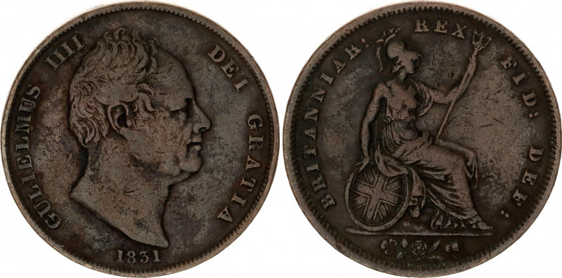 Great Britain 1 Penny 1831
KM# 707, Sp# 3845; N# 12810; Copper; William IV (183...