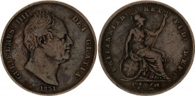 Great Britain 1 Penny 1831
KM# 707, Sp# 3845; N# 12810; Copper; William IV (1830-1837); VF+.