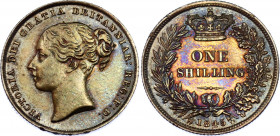 Great Britain 1 Shilling 1845 Overdate
KM# 734.1; N# 7248; Silver; Victoria; AUNC/UNC with nice toning.