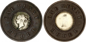 Great Britain 1 Penny 1844 (ND) Model Coinage
X# 9; Bimetallic: Silver Center in Copper Ring 3.68 g.; Victoria; VF.