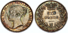 Great Britain 6 Pence 1869
KM# 751.1; Sp# 3910; N# 13213; Silver; Victoria; XF with nice multicolour patina.