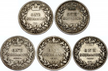 Great Britain 5 x 1 Shilling 1877 - 1886
Silver; Various Dates & Condition; Victoria.