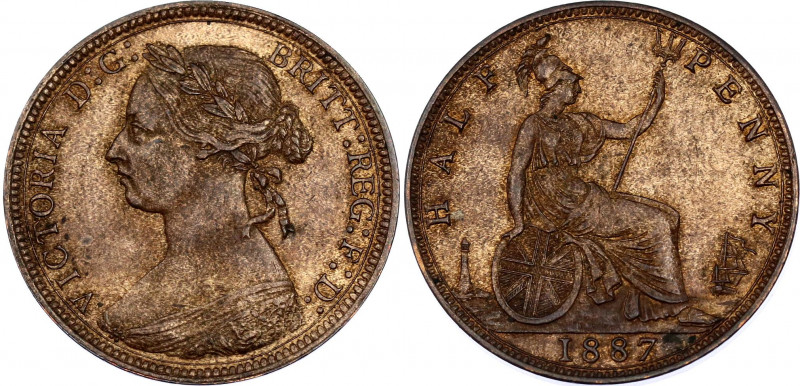 Great Britain 1/2 Penny 1887
KM# 754; Sp# 3956; N# 4575; Bronze; Victoria; AUNC...