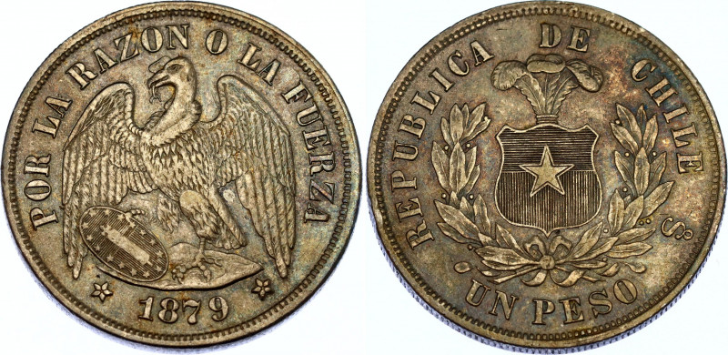 Chile 1 Peso 1879 So
KM# 142.1; N# 4323; Silver; XF+, nice toning.