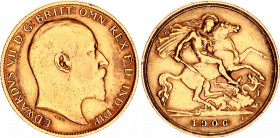 Great Britain 1/2 Sovereign 1906
KM# 804; Sp# 3974; N# 5502; Gold (.917) 3.93 g.; Edward VII; VF.