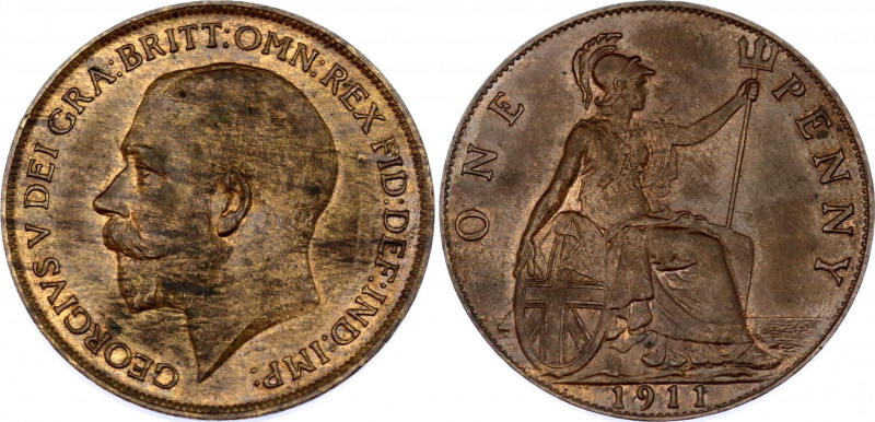Great Britain 1 Penny 1911
KM# 810; Sp# 4051; N# 578; Bronze; George V; Mint: L...