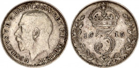 Great Britain 3 Pence 1915
KM# 813; Sp# 4015; N# 21182; Silver; George V; Mint: London; AUNC.