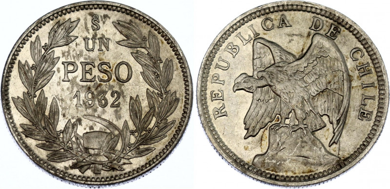 Chile 1 Peso 1932 So
KM# 174; N# 14503; Silver; UNC-.