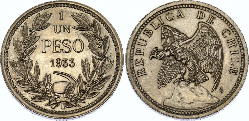 Chile 1 Peso 1933 So
KM# 176; N# 2951; Silver; UNC.