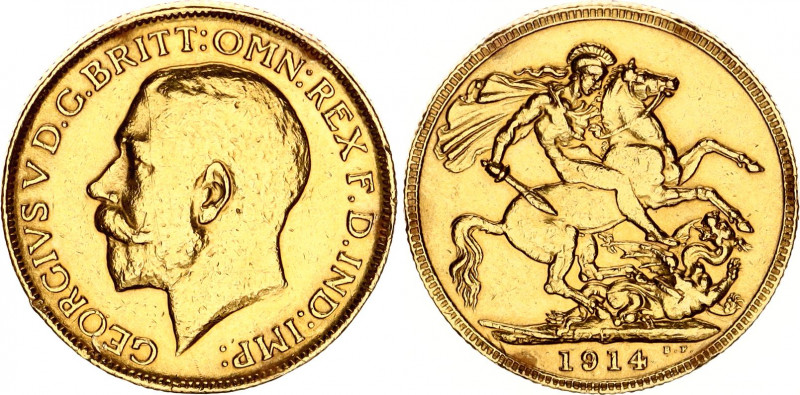 Great Britain 1 Sovereign 1914
KM# 820; Sp# 3996; N# 11463; Gold (.917) 7.99 g....