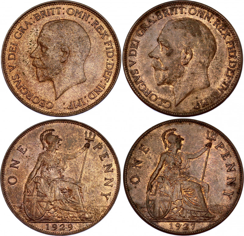 Great Britain 2 x 1 Penny 1927 - 1929
KM# 826 & 838; Bronze; George V; Mint: Lo...