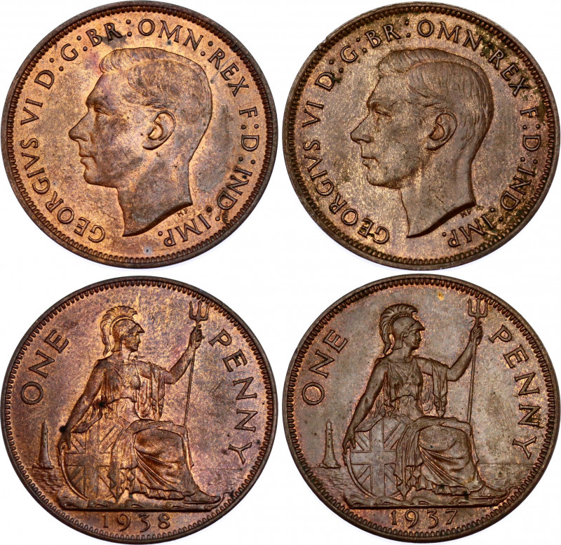 Great Britain 2 x 1 Penny 1937 - 1938
KM# 845; Sp# 4114; N# 669; Bronze; George...