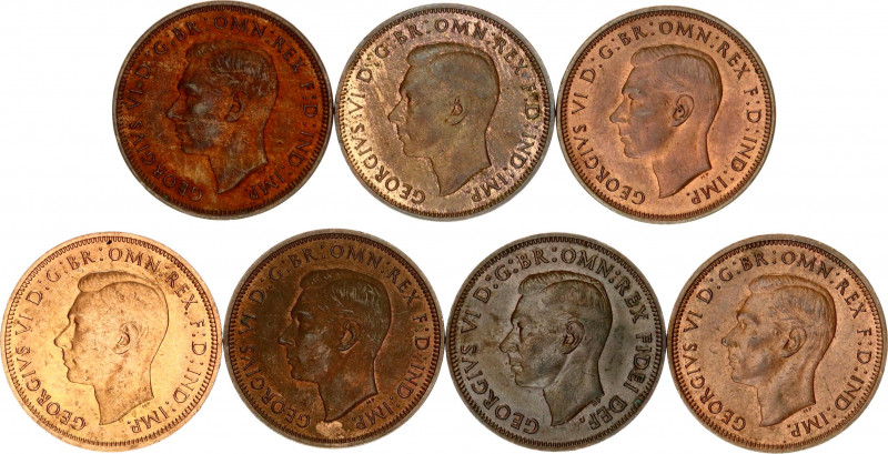 Great Britain 7 x 1/2 Penny 1937 - 1952
KM# 844; Sp# 4115; N# 870; Bronze; Geor...