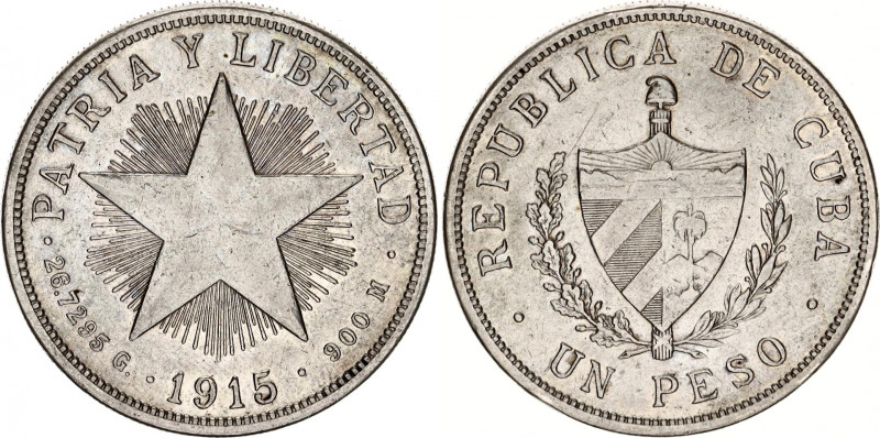 Cuba 1 Peso 1915 
KM# 15, N# 9263; Silver; XF+.