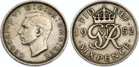 Great Britain 6 Pence 1952
KM# 875; Sp# 4110; N# 877; Copper-Nickel; George VI; Mint: London; VF.