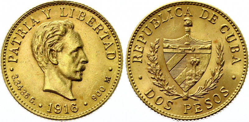 Cuba 2 Pesos 1916 
KM# 17; N# 34183; Gold (.900) 3.34 g., 16 mm.; José Martí; A...