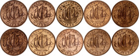 Great Britain 10 x 1/2 Penny 1953 - 1967
KM# 882 & 896; Bronze; Elizabeth II; AUNC-UNC.