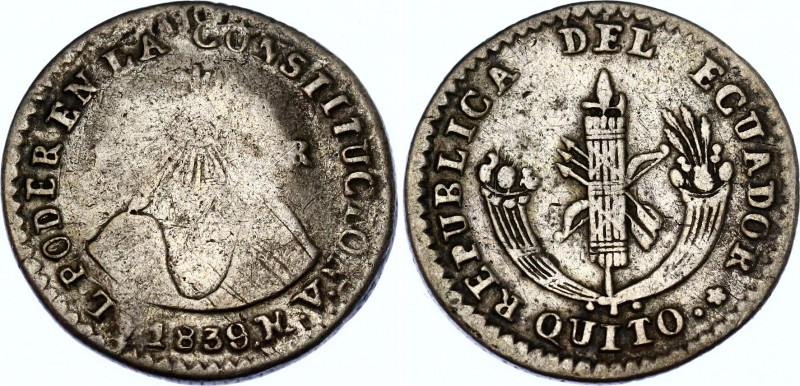 Ecuador 1 Real 1839 MV
KM# 17; N# 40593; Silver; F/VF, weak struck.