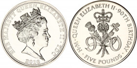 Great Britain 5 Pounds 2016
Silver (.999); Elizabeth II; 90th Anniversary of Birth of Queen Elizabeth II; BUNC.