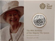 Great Britain 20 Pounds 2016
Sp# N5; N# 86016; Silver (.999) 15.71 g.; Elizabeth II; Queen's 90th Birthday; Mint: London; BUNC, with Original Folder.