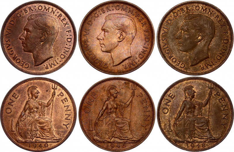 Great Britain 3 x 1 Penny 1940 - 1948
KM# 845; Sp# 4114; N# 669; Bronze; George...
