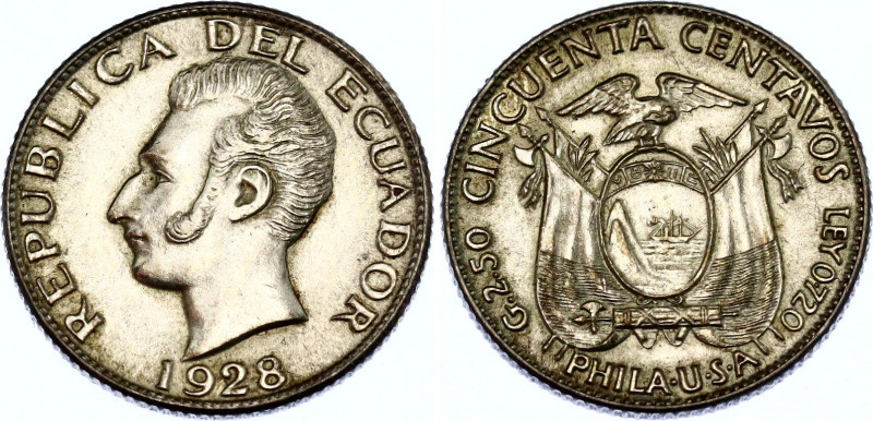 Ecuador 50 Centavos 1928 
KM# 71; N# 14520; Silver; AUNC.