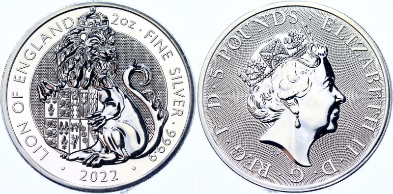 Great Britain 5 Pounds 2022 
Sp# TBBSA2, N# 321688; Silver (.999) 62.42 g., 38....