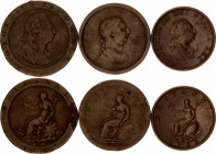 Great Britain Lot of 3 Coins 1797 - 1799
Copper; George III (1760-1820); F-XF.