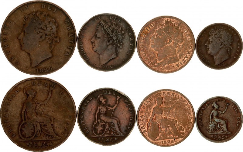 Great Britain Lot of 4 Coins 1826 - 1828
KM# 704.1-677-697-692; Copper; George ...