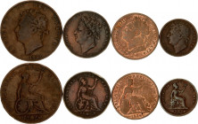 Great Britain Lot of 4 Coins 1826 - 1828
KM# 704.1-677-697-692; Copper; George IV (1820-1830); VF-VF+.