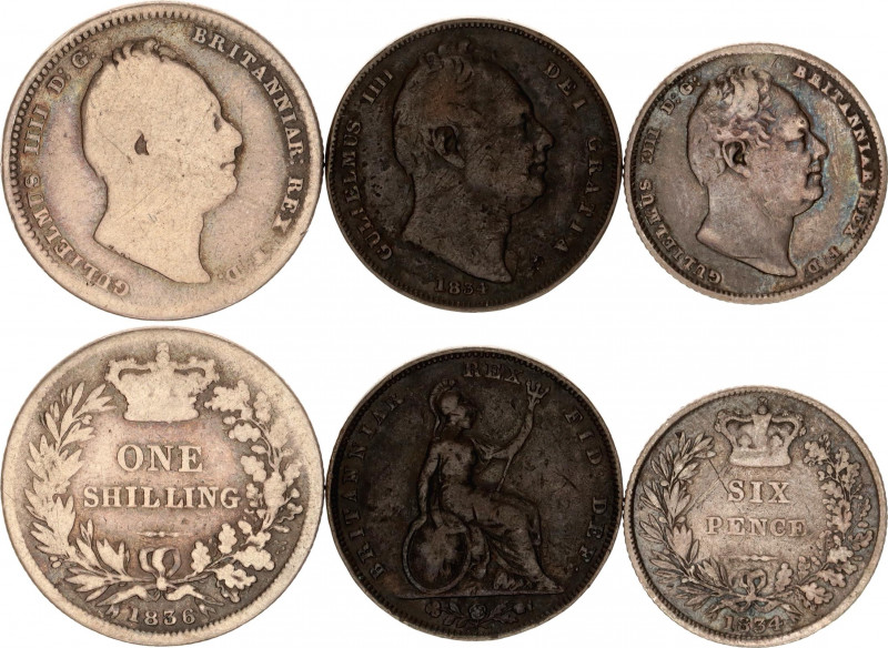 Great Britain Lot of 3 Coins 1834 - 1836
KM# 705-712-713; Copper & Silver; Will...