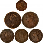 Great Britain Lot of 6 Coins 1861 - 1901
KM# 748.2-754-755-788.2-789-790; Bronze; Victoria (1837-1901); VF-XF+.