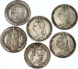 Great Britain 6 x 1 Shilling 1887 - 1892
Silver; Various Dates & Condition; Victoria.