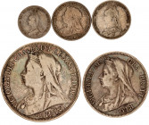 Great Britain Lot of 5 Coins 1892 - 1899
KM# 758-760-779-782-783; Silver; Victoria (1837-1901); VF-XF.