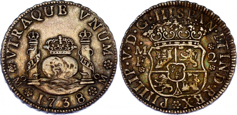 Mexico 2 Reales 1738 MF
KM# 84; N# 28673; Silver; Philip V; XF/AUNC, well struc...