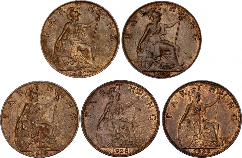 Great Britain 5 x 1 Farthing 1918 - 1933
Bronze; George V; XF-AUNC.