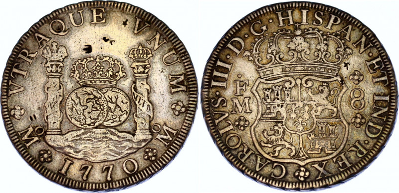 Mexico 8 Reales 1770 FM With Chopmarks
KM# 105; N# 15073; Silver; Carlos III; X...