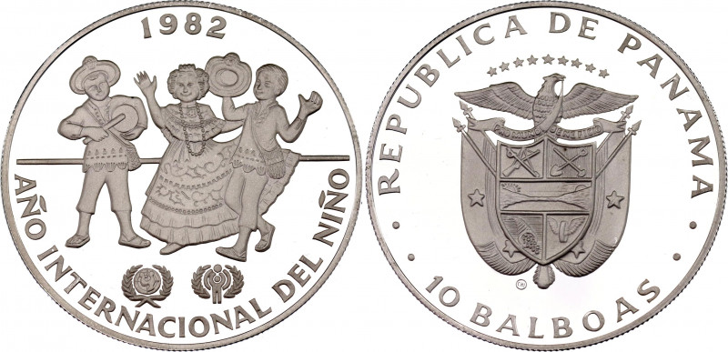 Panama 10 Balboas 1982 
KM# 79; Silver., Proof; International Year of the Child...