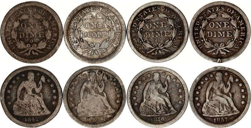 United States 3 x 1 Dime 1842 - 1856
KM# 62.2, A62.2, 76; Silver; "Seated Liber...