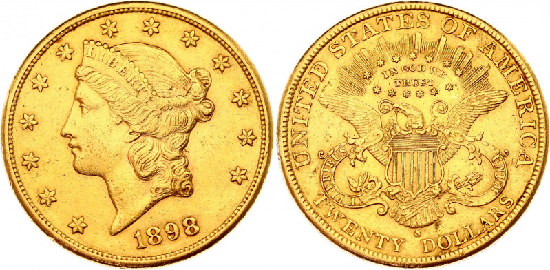 United States 20 Dollars 1898 S
KM# 74.3; N# 23125; Gold (.900) 33.44 g.; "Libe...