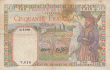 Algeria, 50 Francs, 1941, VF(-), p87
VF(-)
There are pinholes, split and stains
Estimate: USD 20-40