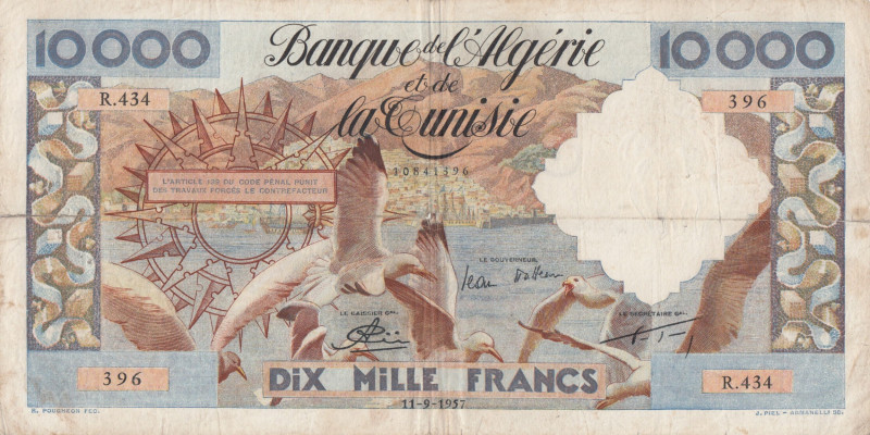 Algeria, 10.000 Francs, 1957, FINE, p110
FINE
Banque de l'Algérie et de la Tun...