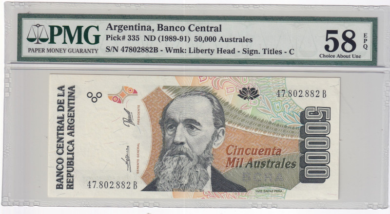 Argentina, 50.000 Australes, 1989/1991, AUNC, p335
AUNC
PMG 58 EPQ
Estimate: ...