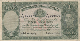 Australia, 1 Pound, 1938/1952, VF(-), p26d
VF(-)
King George VI Portrait, There are pinholes, split and stains
Estimate: USD 25-50