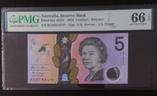 Australia, 5 Dollars, 2016, UNC, p62a
UNC
PMG 66 EPQ, Queen Elizabeth II. Potrait, Polymer
Estimate: USD 30-60