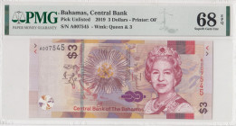 Bahamas, 3 Dollars, 2019, UNC, p78
UNC
PMG 68 EPQ, High Condition , Queen Elizabeth II. Potrait
Estimate: USD 25-50